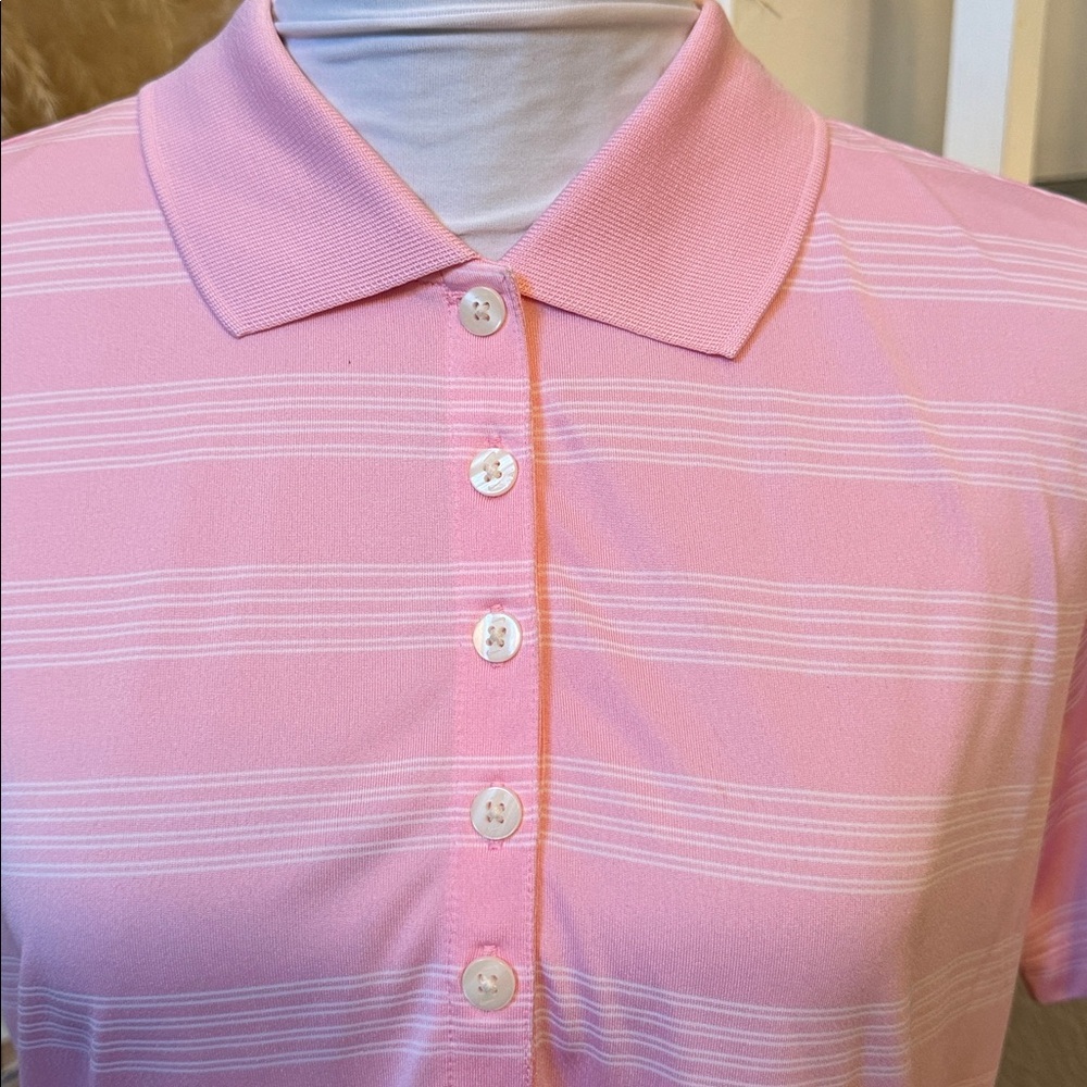 Nike Dry Fit Tour Performance Polo Pink White Golf Shirt Size Large - Picture 2 of 6